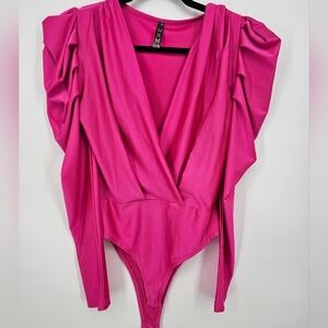 FINAL PRICE! HOT PINK Ruffle Sleeve Bodysuit Size M